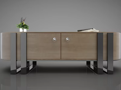Modern Wooden Entryway Cabinet Sideboard With Metal Legs And Decorative Vase On Top 3d model