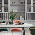 Elegant Modern Living Dining Room With White Sofa Blue Bench TV Wall And Decorative Painting