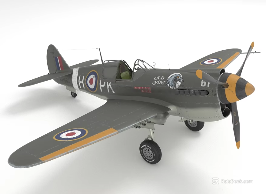 Vintage WWII Aircraft Model with Grey Fuselage Wing Insignia Propeller Open Cockpit Markings HFK 61 3d model 