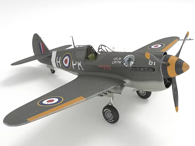 Vintage WWII Aircraft Model with Grey Fuselage Wing Insignia Propeller Open Cockpit Markings HFK 61 3d model