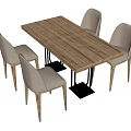 Modern Dining Table and Chairs Set With Wooden Top Metal Legs and Beige Upholstered Seats