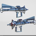 Futuristic Silver Sci Fi Ray Guns With Unique Metallic Design And Blue Red Accents