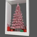 Pink Christmas Tree With Decorative Balls In White Frame Surrounded By Gift Boxes 3d model
