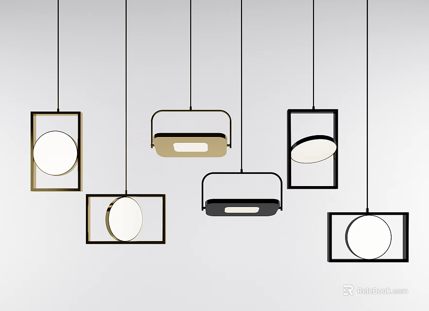 Modern Geometric Pendant Lights With Gold Black White Frames For Interior Design 3d model