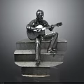 Man Statue Sitting On Stone Steps Playing Acoustic Guitar Art Sculpture