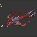 Blue Red Fantasy Bow Weapon With Metal Structure And Sharp Arrow
