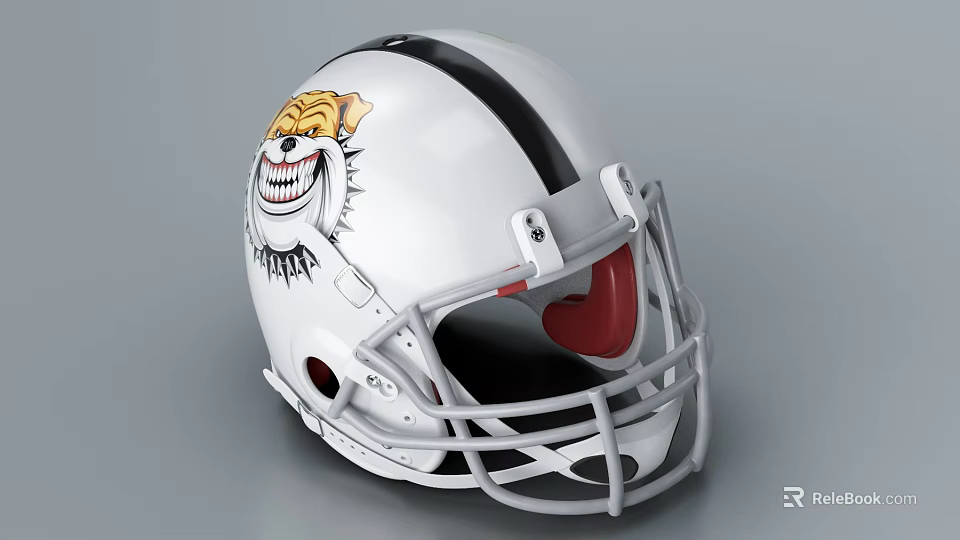 White Football Helmet Featuring Black Stripe And Cartoon Grinning Face Design 3d model 