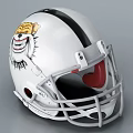 White Football Helmet Featuring Black Stripe And Cartoon Grinning Face Design