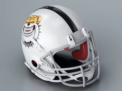 White Football Helmet Featuring Black Stripe And Cartoon Grinning Face Design 3d model