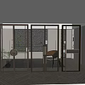 Three Panel Modern Glass Doors With Metal Frames Vertical Stripes And Handles 3d model
