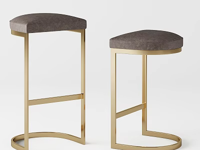 Modern Bar Stools with Gray Cushions and Golden Metal Frames 3d model
