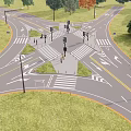 Road Infrastructure Design Featuring Intersection With Traffic Lanes Zebra Crossings And Greenery 3d model