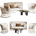 Stylish Modern Outdoor Sofa Set With Wicker Chairs Coffee Table And Comfortable Decorative Cushions