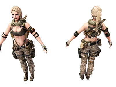 Game Movie Female Character With Blonde Ponytail And Tactical Camouflage Gear 3d model