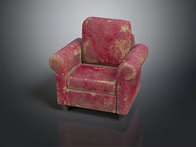 Vintage Red Single Seater Sofa with Worn Texture and Distressed Design Details 3d model