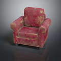 Vintage Red Single Seater Sofa with Worn Texture and Distressed Design Details