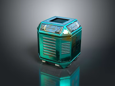 Modern Green Hexagonal Metallic Storage Container With Striped Design Lid And Rolling Wheels 3d model