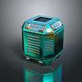 Modern Green Hexagonal Metallic Storage Container With Striped Design Lid And Rolling Wheels