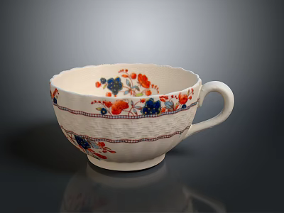 White Ceramic Cup With Colorful Floral Pattern And Scalloped Rim Design 3d model