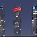 Futuristic Architecture With Geometric Tall Buildings Neon Lights Digital Displays