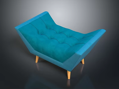 Modern Teal Tufted Lounge Chair With Unique Shape And Wooden Legs 3d model