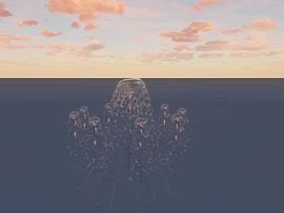 Elegant Fountain With Multiple Water Jets Under Pink Clouds Sunset Sky 3d model