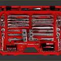 Red Toolbox Set Containing Sockets Wrenches Screwdrivers And Various Tools