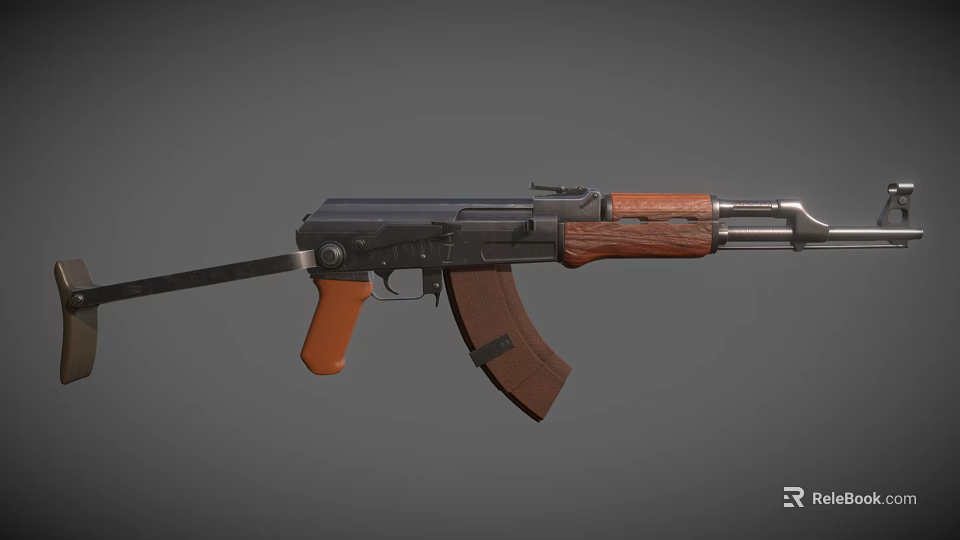 AK-47 Military Assault Rifle With Wooden Stock Grip And Black Metal Parts 3d model 