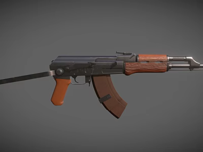 AK-47 Military Assault Rifle With Wooden Stock Grip And Black Metal Parts 3d model