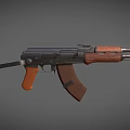 AK-47 Military Assault Rifle With Wooden Stock Grip And Black Metal Parts