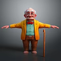 Game Movie Character Elderly Man Wearing Yellow Coat Red Bow Tie with Cane Arms Outstretched