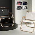 Modern Folding Leisure Chairs With Golden Frame Black And White Fabric Seats