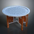 Round Dining Table with Intricate Patterned Tabletop and Elegant Carved Wooden Legs 3d model