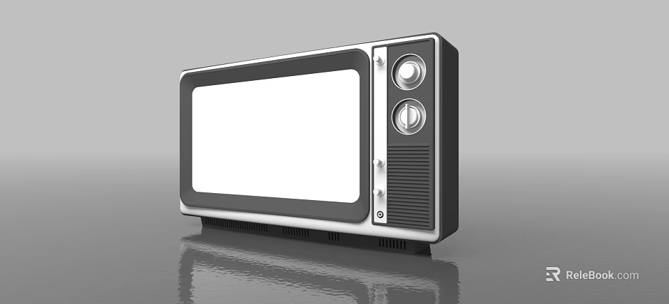Vintage Television With Retro Design Two Knobs Blank Screen And Reflective Surface 3d model 