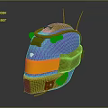 Futuristic Sci Fi Style Helmet With Gold Purple Orange Accents Transparent Visor And Antenna Design