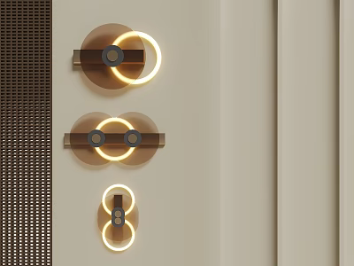 Modern Wall Lights With Circular LED Rings Mounted On Beige Wall And Sleek Metal Bases 3d model