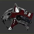 Mechanical Animal Skull Red And Gray Metallic Design Detailed Structure With Gears And Mechanical Parts
