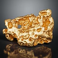 Natural Golden Stone Featuring Irregular Shape Holes Texture And Reflective Surface On Black Background 3d model