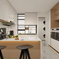 Modern Kitchen Interior Design With Island Counter White Cabinets And Bar Stools