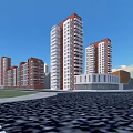 Modern Commercial Street With High Rise Residential Buildings And Low Rise Retail Outlets