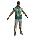 Man Wearing Green And Yellow Hooded Vest With Khaki Cargo Pants And Sneakers