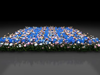Colorful Floral Carpet with Blue Pink White Blooms Against Black Background for Decorative 3d model