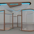 HMOTKSO Modern Display Shelves With Wooden Frame Blue Lighting Transparent Panels Curved Structure