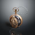 Vintage Gold Pocket Watch with Intricate Skeleton Design and Chain Accessory