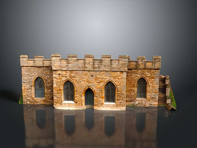Detailed Medieval Castle Model With Stone Brick Walls Arched Windows And Central Doorway 3d model