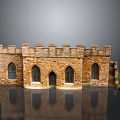 Detailed Medieval Castle Model With Stone Brick Walls Arched Windows And Central Doorway