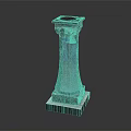 Ornate Architectural Blue Pillar with Intricate Carvings and Square Base Design