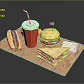 Appetizing Fast Food Platter With Hotdog Burger Sandwich And Soda On Wooden Board