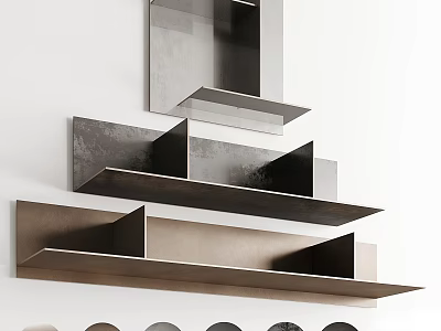 Modern Wall Cabinets With Dark Metal Finish And Layered Design On White Wall 3d model
