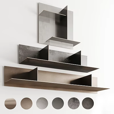 Modern Wall Cabinets With Dark Metal Finish And Layered Design On White Wall 3d model